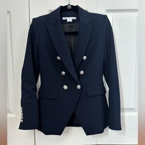 Beautiful Veronica Beard Navy Dickey Blazer with Metallic Silver Buttons